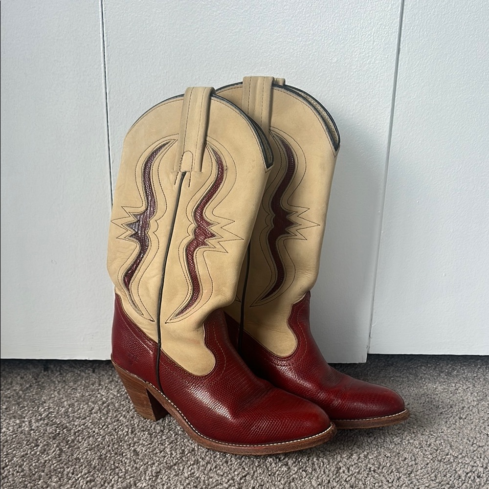 Vintage Frye Red & Tan Western Boots